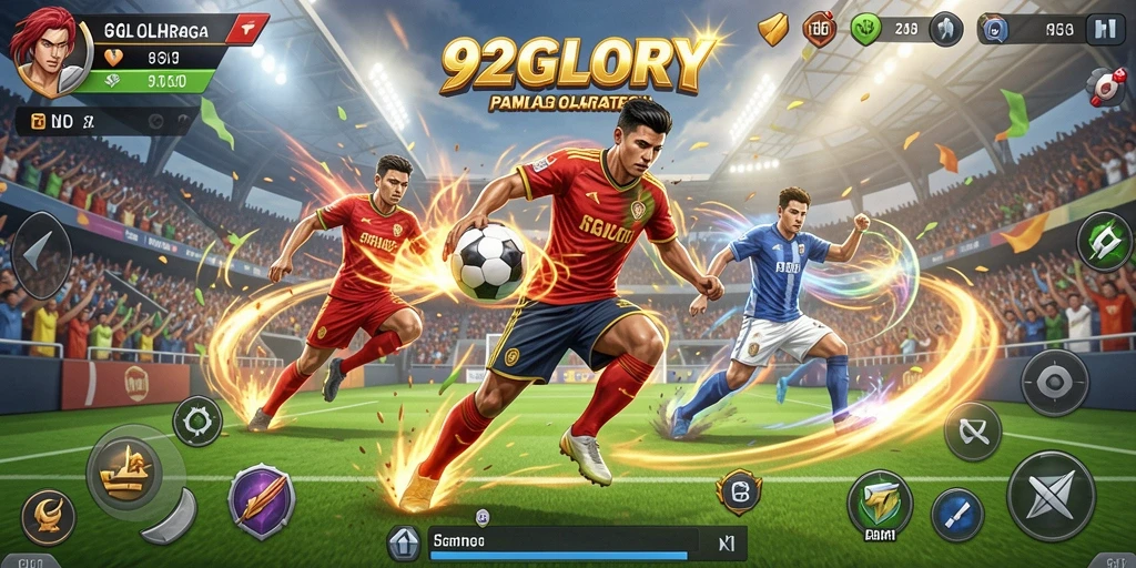 Screenshot utama 92GLORY menampilkan aksi seru dalam pertandingan olahraga.