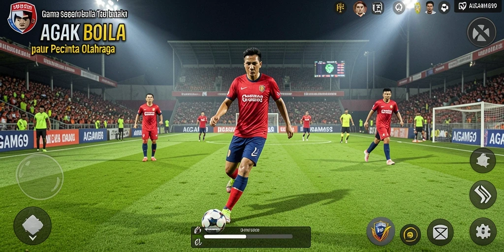 Tampilan gameplay AGAM69 yang mengesankan dengan aksi sepak bola yang intens.
