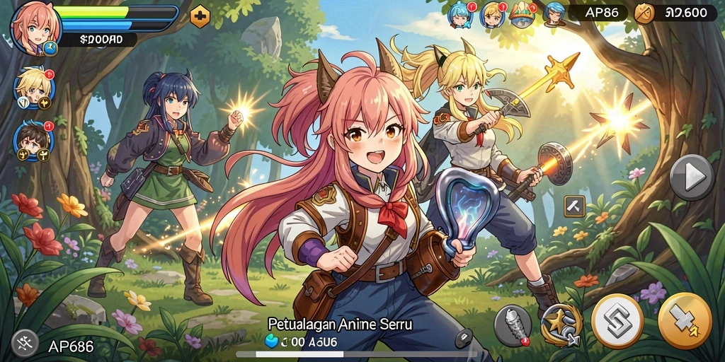 Tampilan seru gameplay AP686 dengan karakter anime favorit.