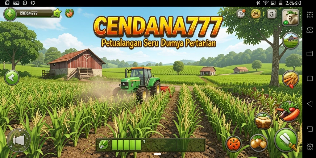 Tampilan permainan CENDANA777 yang menampilkan ladang yang subur dan hewan ternak.