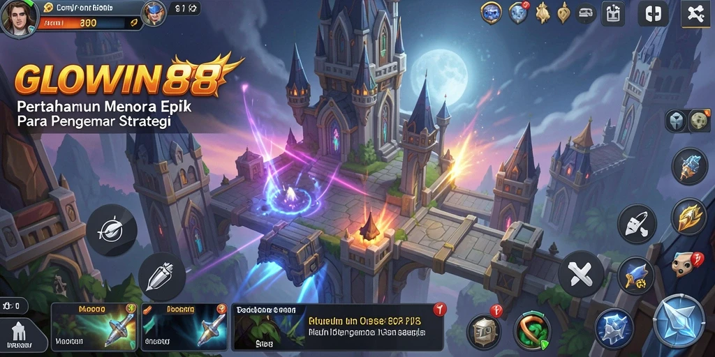 Screenshot GLOWIN88 menunjukkan aksi menara mempertahankan serangan musuh.