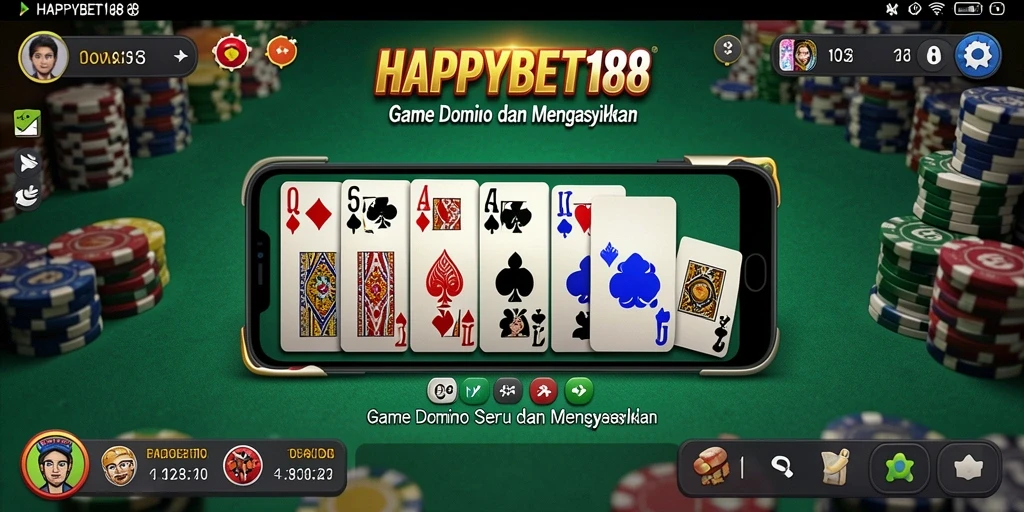 Screenshot utama <strong>HAPPYBET188</strong> menampilkan permainan Domino yang seru dan interaktif.