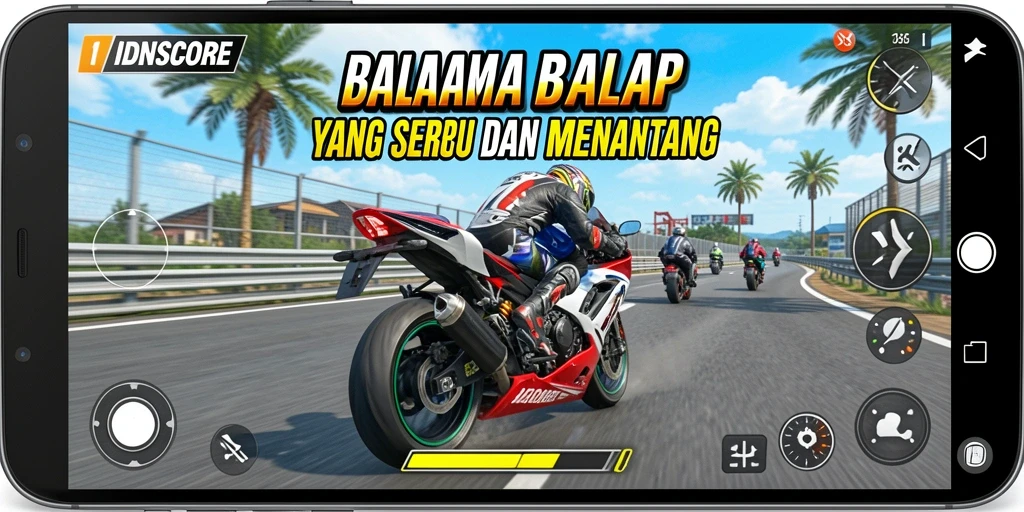 Tampilan menakjubkan dari gameplay balapan motor di IDNSCORE.