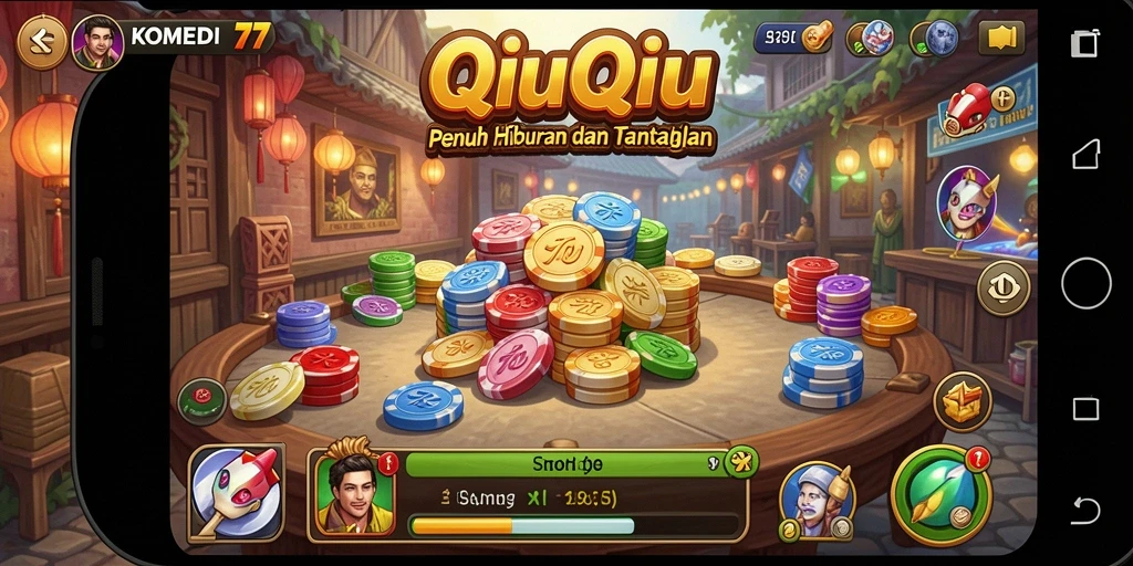 Screenshot KOMEDI77 menampilkan keseruan dalam bermain QiuQiu.