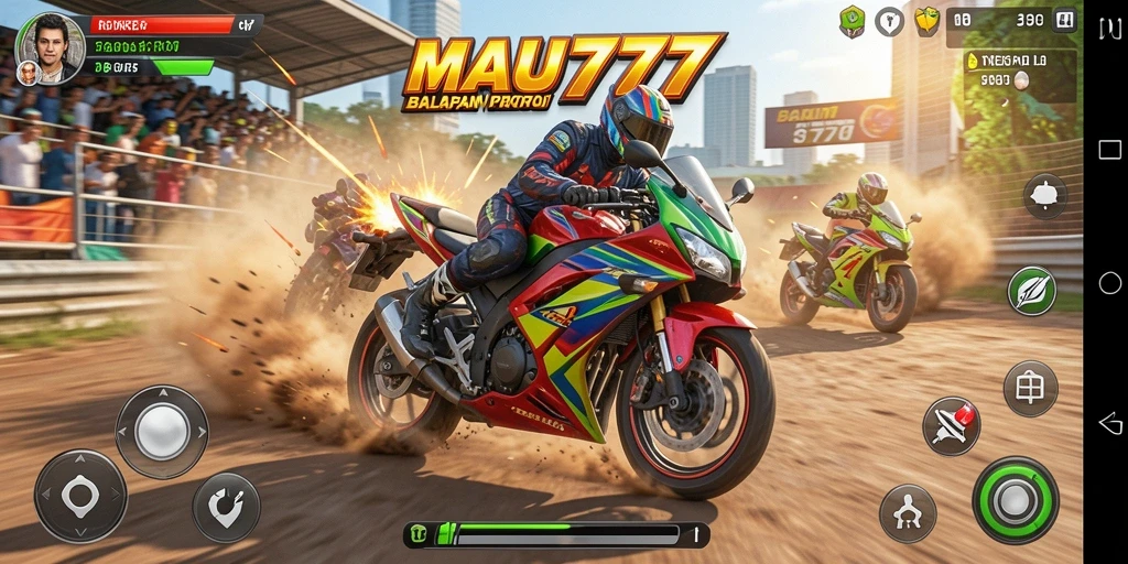 Screenshot yang menampilkan gameplay balapan motor yang seru.