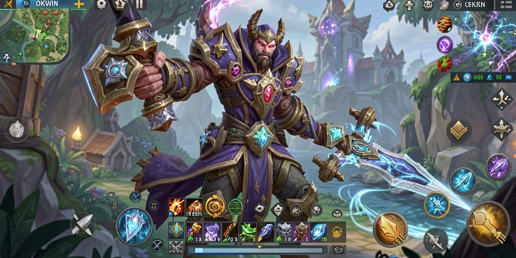 Screenshot utama OKWIN menunjukkan pertarungan seru dalam dunia MMORPG.