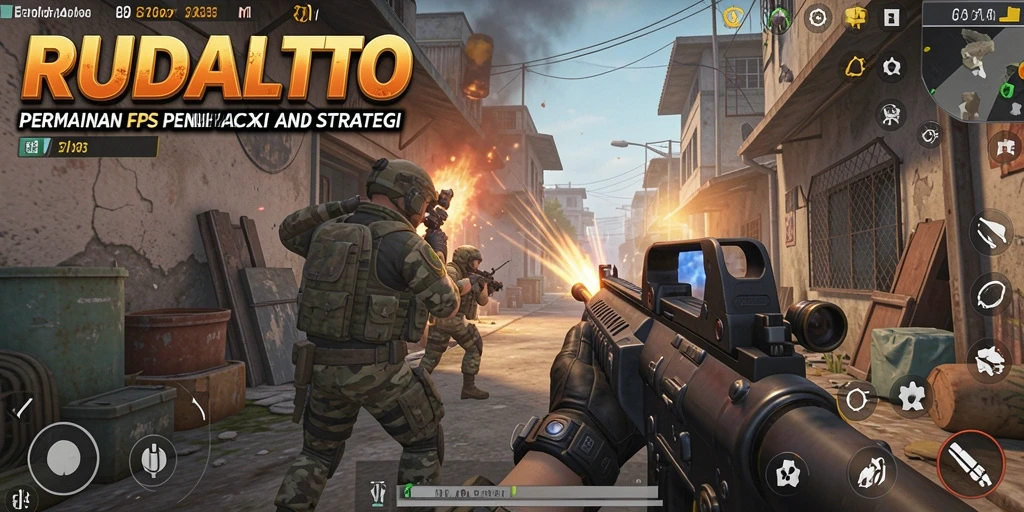 Tampilan gameplay menegangkan di RUDALTOTO dengan aksi menembak yang intens.