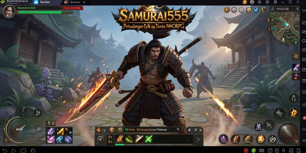 Screenshot gameplay SAMURAI555 yang menampilkan aksi pertarungan yang mendebarkan.